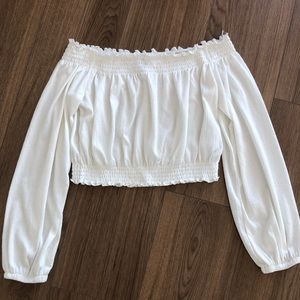 Off the shoulder white long sleeve shirt
